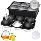 Rottay Ice Cube Trays (Set Of 2), Sphere Ice Ball Maker With Lid & Large Square Ice Cube Maker For Whiskey, Cocktails And Homemade, Keep Drinks Chilled Black