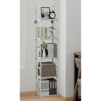 Fiducial Home 5 Tiers Narrow Bookshelf White Skinny Open Book Shelf | Slim Thin Small Spaces For Space Saving, Easy To Assemble, 12"L X 10"W X 57.2"H