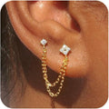 Freekiss Gold Chain Studs Earrings for Women Trendy: Hypoallergenic 14K Gold Plated Dangle Earrings Dainty Small Long Chain Earring Set Fashion Gold Jewelry for Women