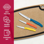 Victorinox Swiss Classic Paring Knife Set, 3 Pieces, Stainless Steel | Trio Of Sharp Straight & Wavy Edge Fruit Peeler Knives, Ergonomic Handles In Yellow, Orange & Blue, Dishwasher Safe