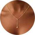 M MOOHAM Mothers Day Gifts - Dainty 14K Gold Plated Beaded Chain Small Pendant Necklaces Simple Pearl Circle Beads Italian Horn Teardrop Pendant Y-Shaped Necklace for Women Trendy Jewelry Gifts