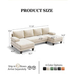 U-Shaped Sectional Couches For Living Room | 112 Inch Modern Sectional Couch | Warm White Chenille Sofa With Double Chaise For Apartment
