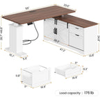 Sedeta Farmhouse L Shaped Standing Desk, 55 Inch Height Adjustable Corner Desk With Storage Drawers, Standing Computer Desks With Power Outlets For Home Office, White