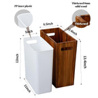 3 Gallon Wooden Trash Can With Liner,Small Solid Wood Bathroom Trash Can,Narrow Garbage Can,Decorative Waste Basket For Bathroom,Bedroom,Office