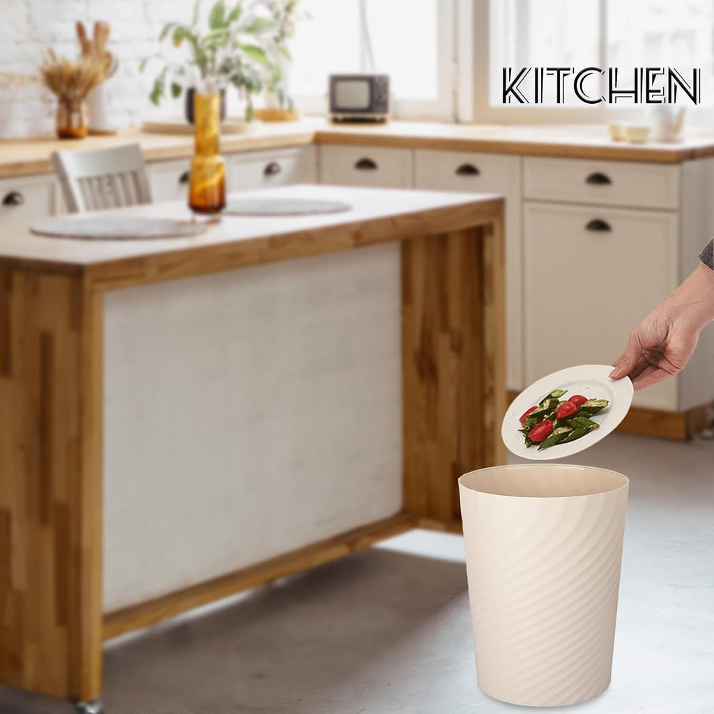 Plastic Small Bathroom Trash Can Wastebasket Garbage Can, Beige | Sturdy-Easy To Clean, Bathroom, Laundry Room, Kitchen, Office, Kids Room, Dorm, Bedroom, 1.8 Gallon