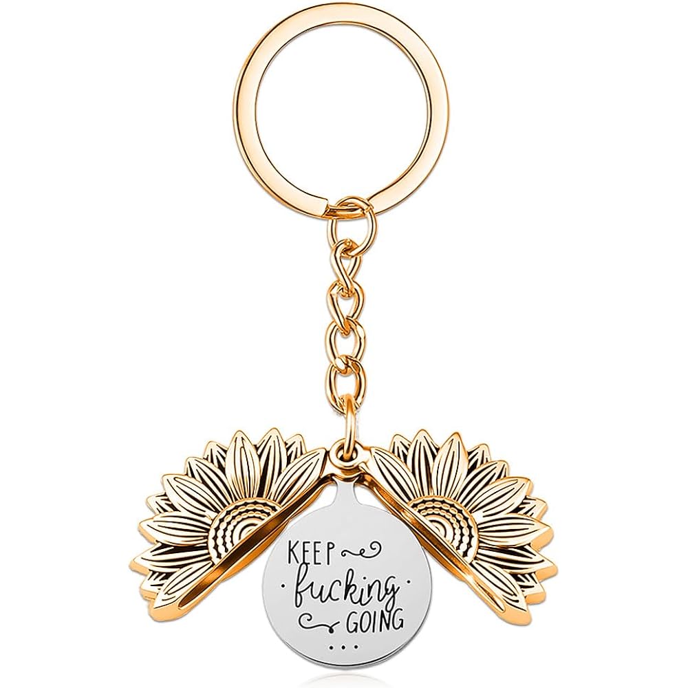 Keep Going Sunflower Keychain for Women Men Encouragement Motivational Gift for Boys Girls Birthday Christmas Gifts