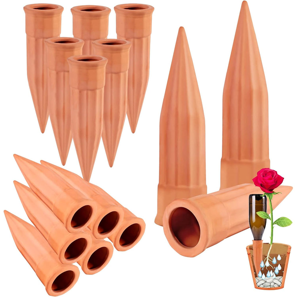 Tkscusr Plant Self-Watering Stakes-15 Pack Terracotta Automatic Plant Waterer Devices Auto-Water Irrigation System For Indoor/Outdoor Plants