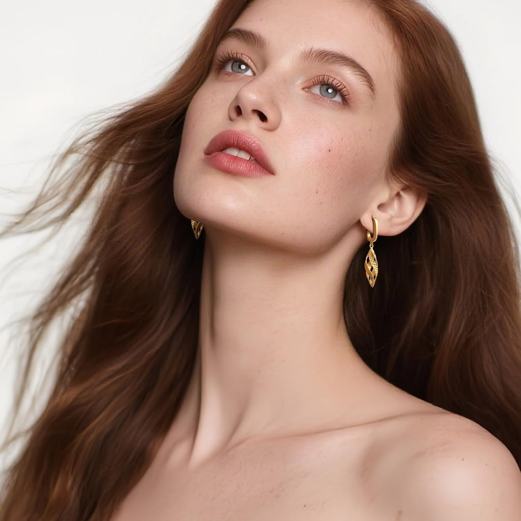 Gold Hoop Earrings 14K Gold Hoop Earrings for Women Dangle Drop Earring for Women Rhombic Twisted Hollow Shape Drop Earring for Womens Dangling 40mm
