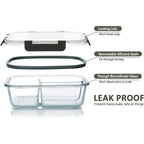 M Mcirco [5-Pack, 36 Oz] Glass Meal Prep Containers 3 Compartment With Lids, Glass Lunch Containers,Food Prep Lunch Box,Bento Box,Microwave, Oven, Freezer, Dishwasher (4.5 Cups)