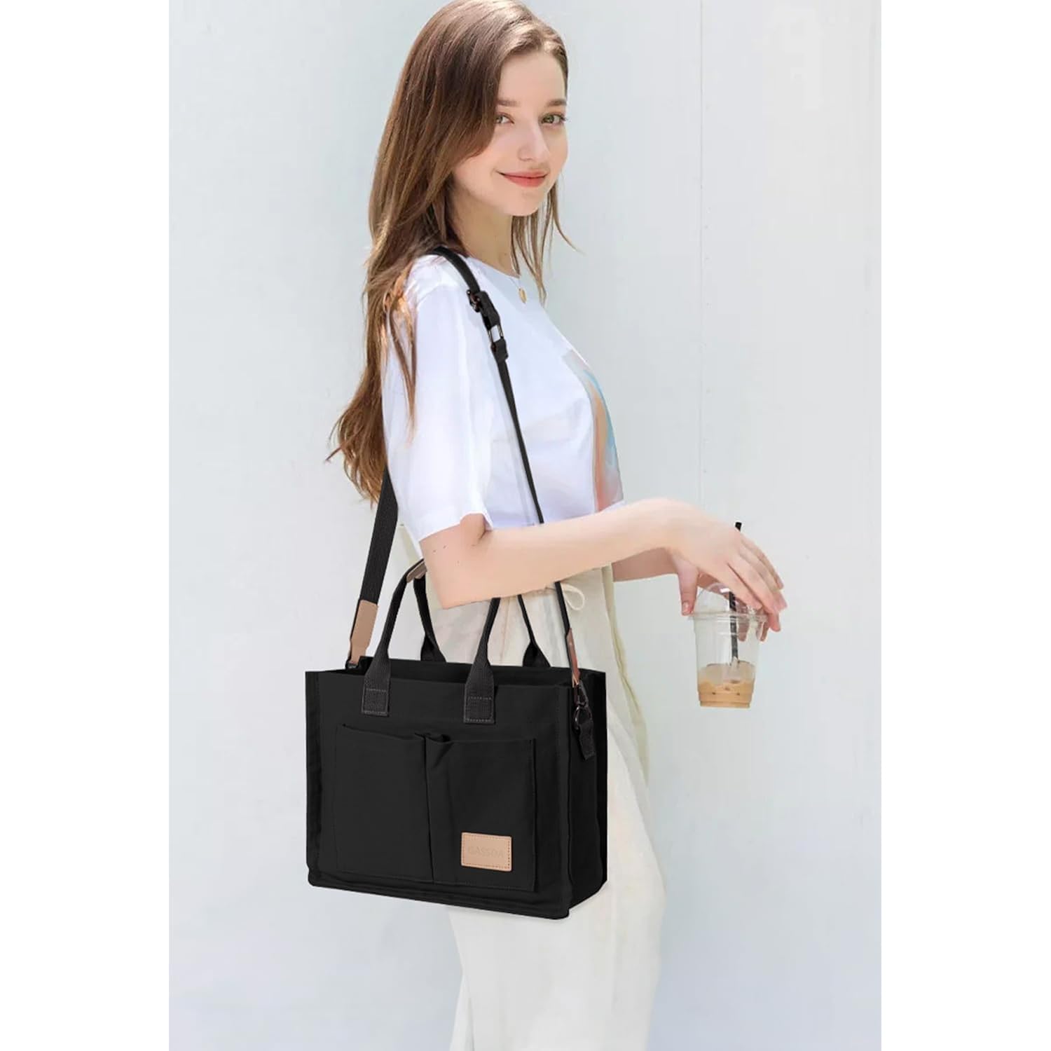 Canvas Tote Bag for Women Crossbody Work Purse with Pockets Top Handle Handbag Satchel Bags for Travel Nurse Teacher