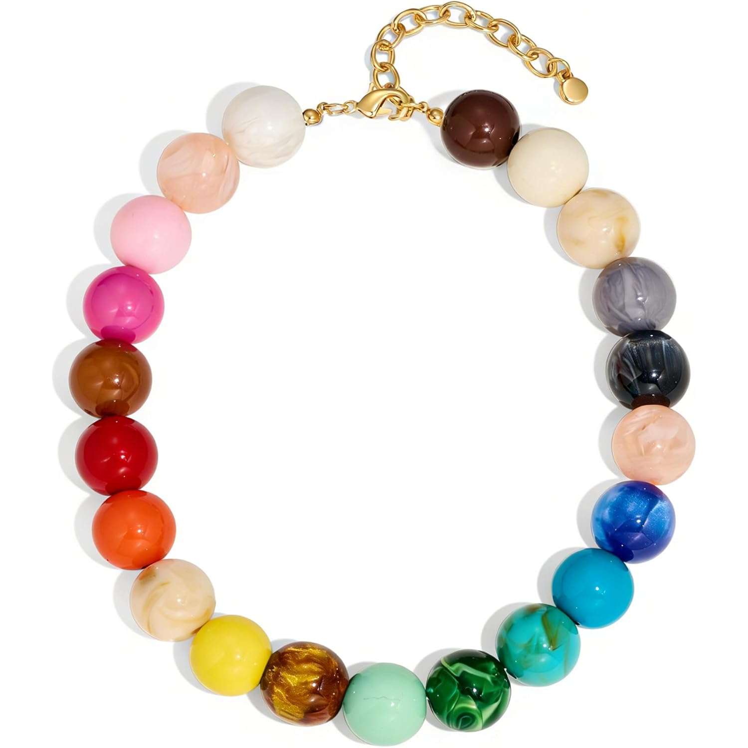 WOWORAMA Colorful Chunky Necklaces for Women 20MM Large Oversized Resin Beaded Necklace Bold Statement Chunky Choker Necklace Boho Summer Jewelry