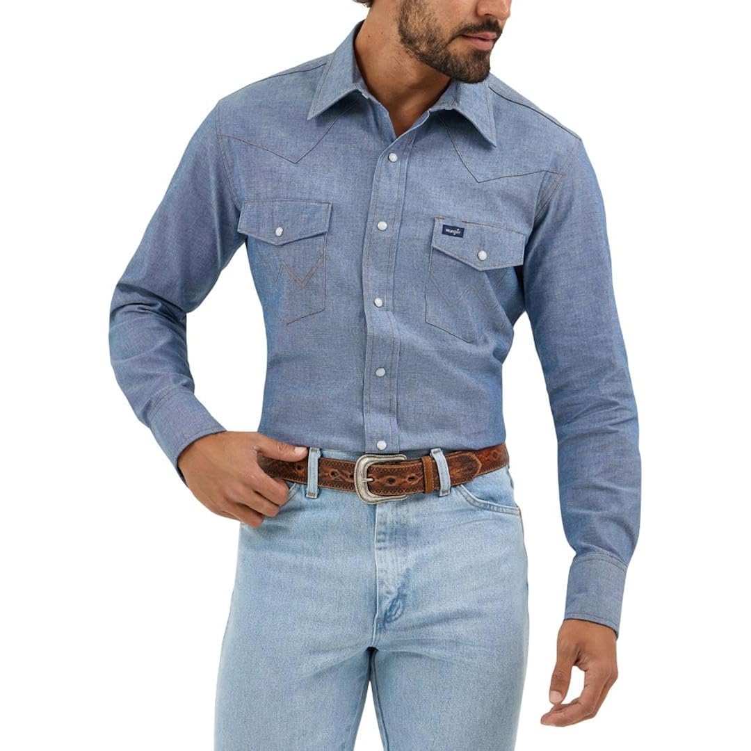 Wrangler Men'S Cowboy Cut Western Long Sleeve Snap Work Shirt Firm Finish