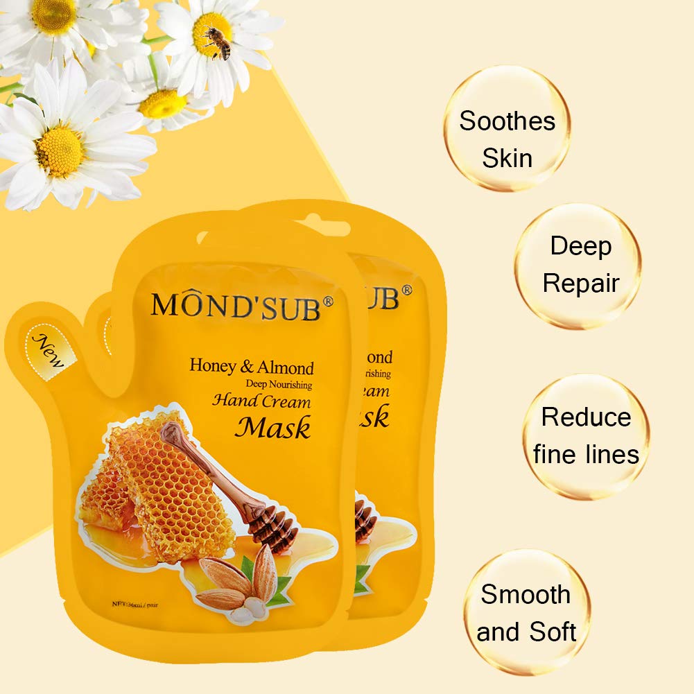 MOND'SUB 5 Pairs of Honey and Almond Best Hydrating Hand & Nail Mask - Best Deep Moisturizing Gloves for Dry Hands