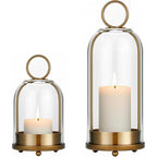 5"&4" Hurricane Glass Candle Holders, Hanging Brass Metal Candle Holder for Pillar Candles Table Coffee Table Decor Interior Decoration