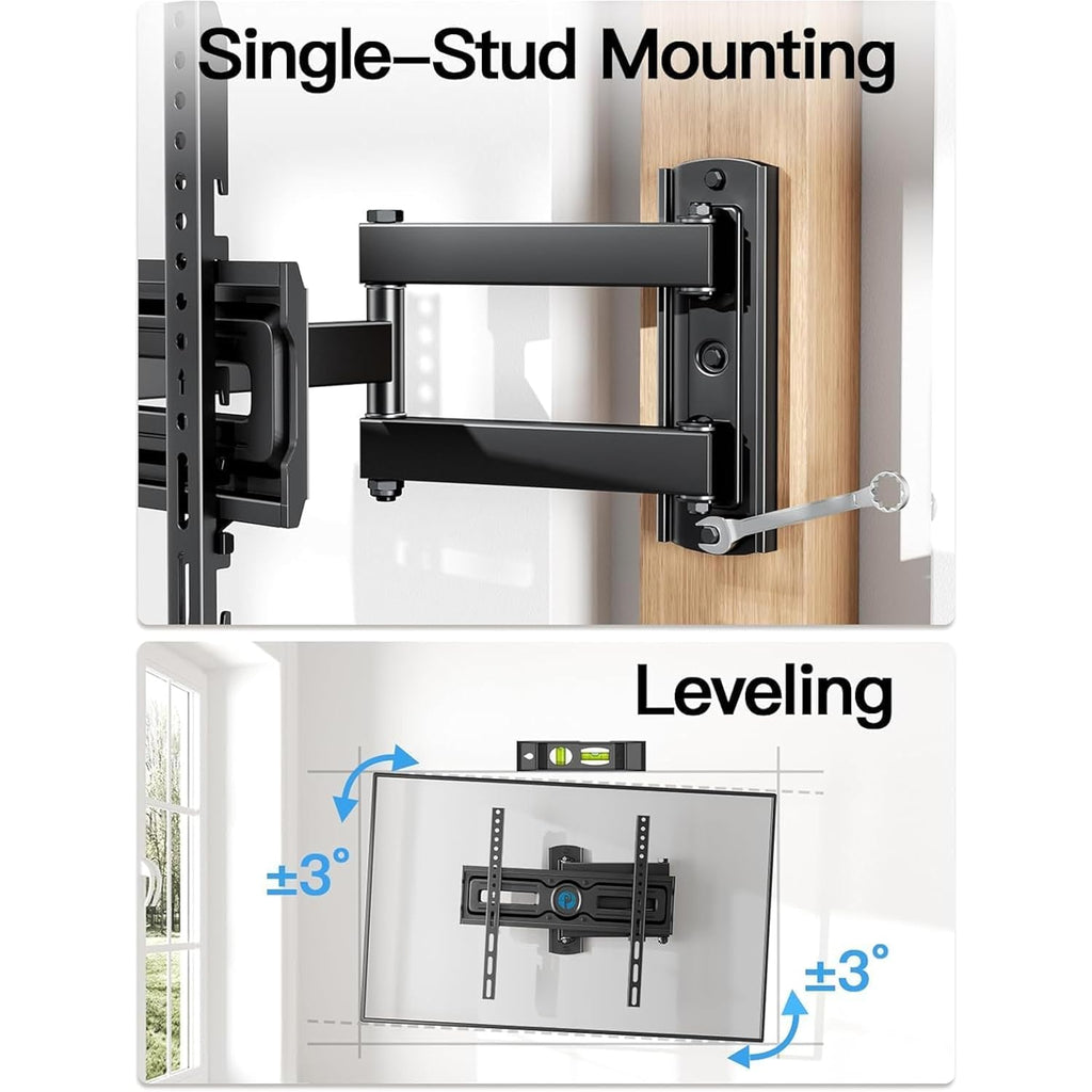 Pipishell Full Motion TV Wall Mount for Most 26-65 inch Flat & Curved TVs up to 77 lbs, Adjustable Bracket Height, Corner TV Mount with Single Articulating Arm, Max VESA 400x400mm, PIMF9