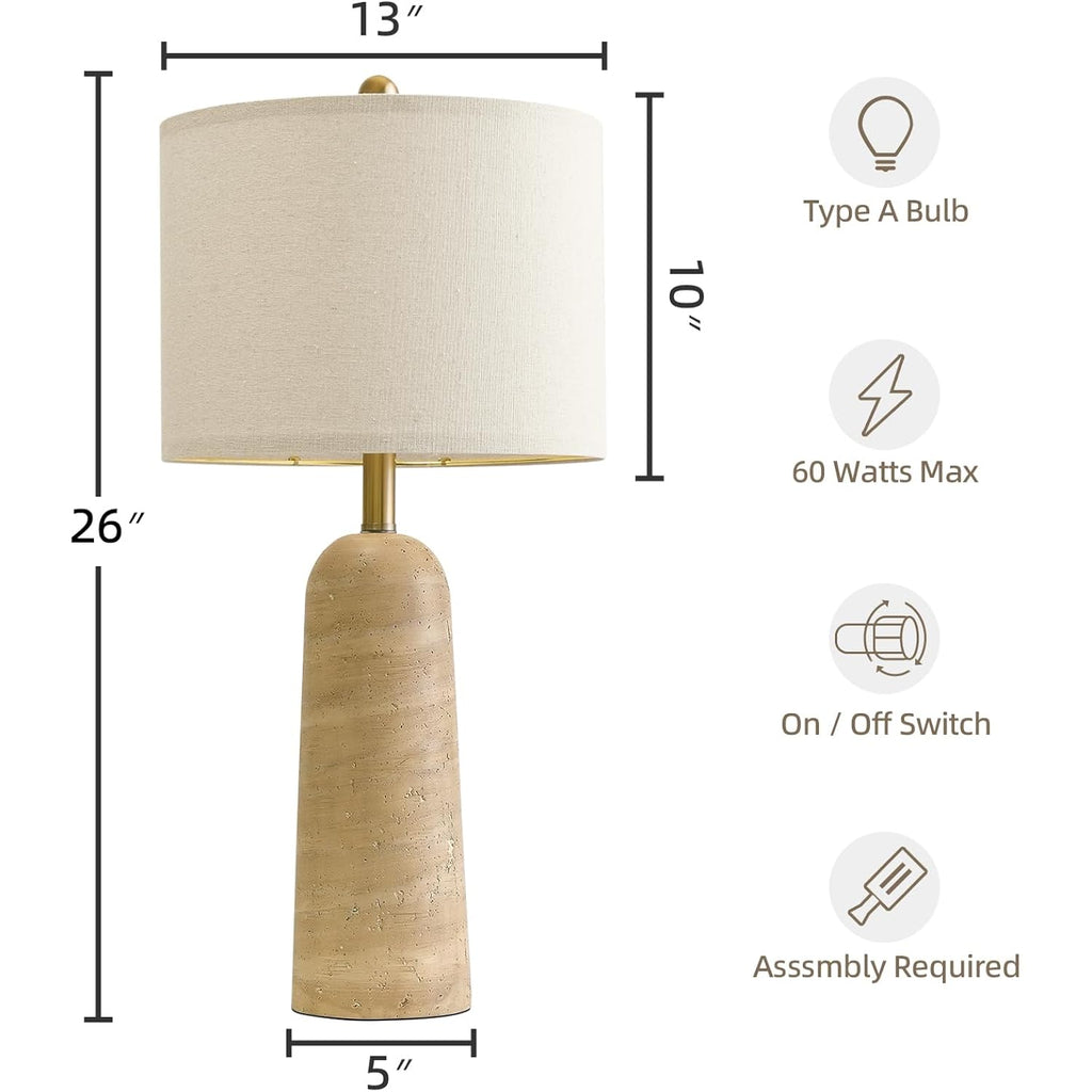 Bobomomo Modern Table Lamp Set Of 2, Warm Beige Resin Lamp With Natural Stone Look, 27.25" Lamps For Living Room With Linen Shades, Bedside Lamp For Bedroom, Living Room, Nightstand, Entryway