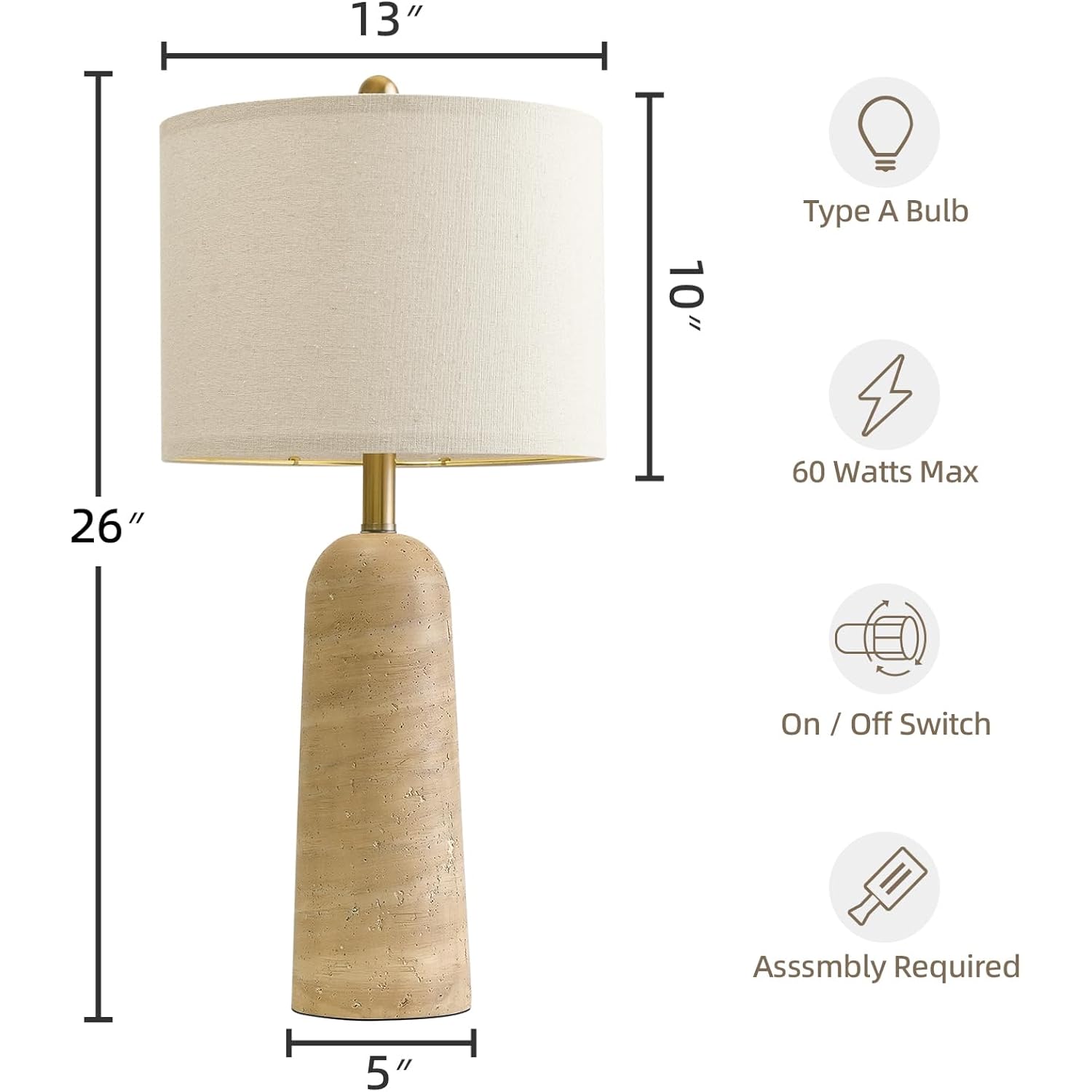 Bobomomo Modern Table Lamp Set Of 2, Warm Beige Resin Lamp With Natural Stone Look, 27.25" Lamps For Living Room With Linen Shades, Bedside Lamp For Bedroom, Living Room, Nightstand, Entryway