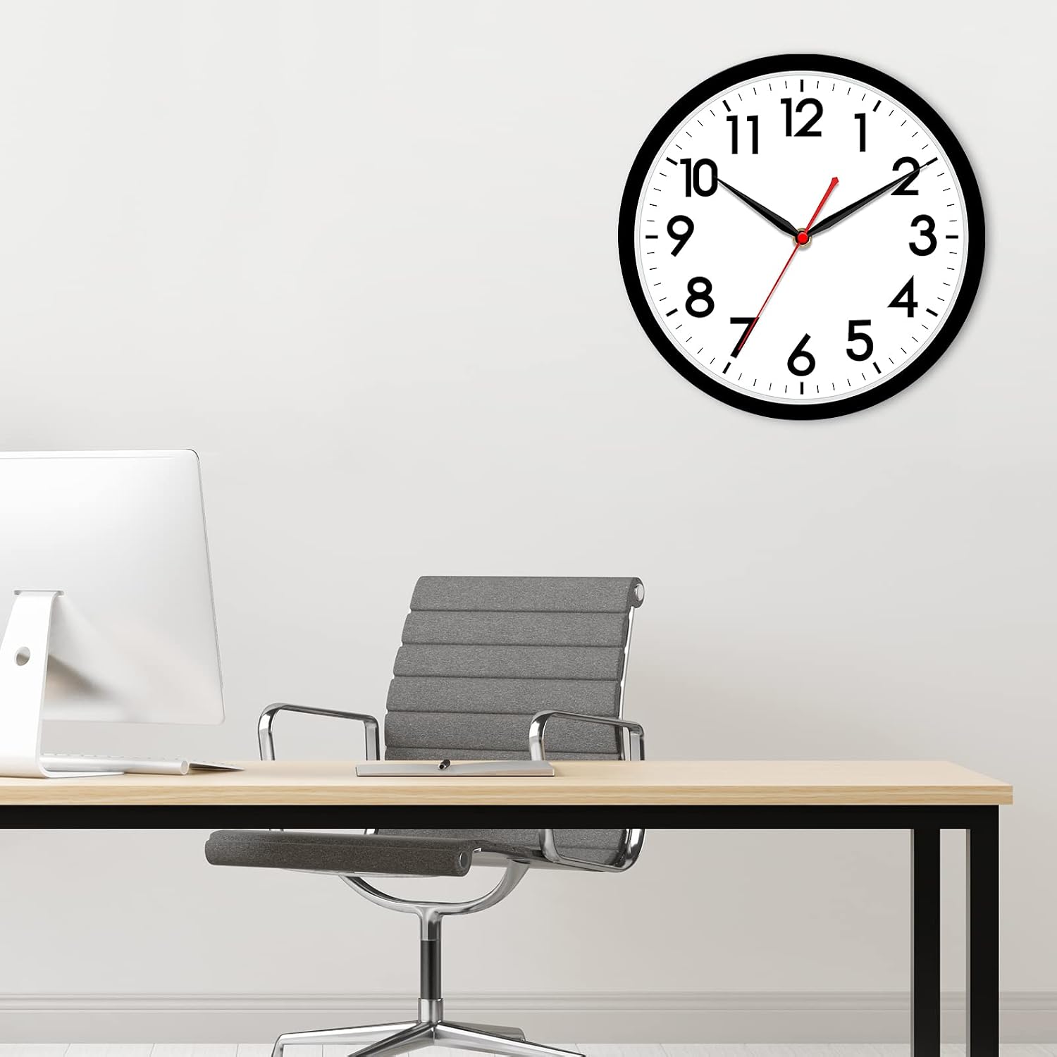 Akcisot 14 Inch Wall Clock, Battery Operated Analog Clock, Silent Non-Ticking, Ideal For Bedroom, Bathroom, Kitchen, Office And School, Black