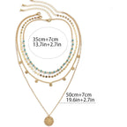 Gold Layered Turquoise Necklace for Women Multi Boho Long Necklace Bohemian Coin Pendant Necklaces Jewelry