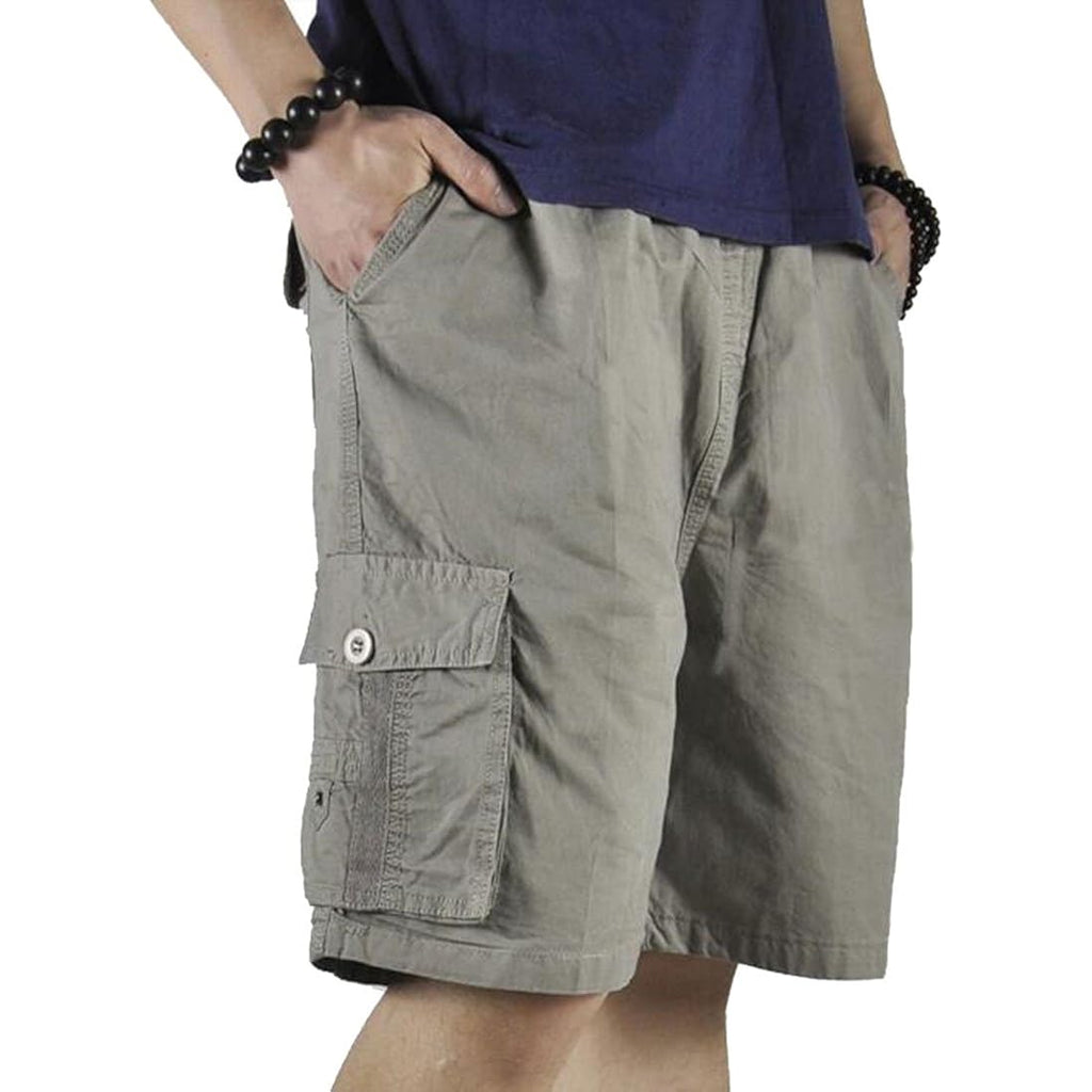 Mens Cotton Loose Drawstring Cargo Short With Full Elastic Waist