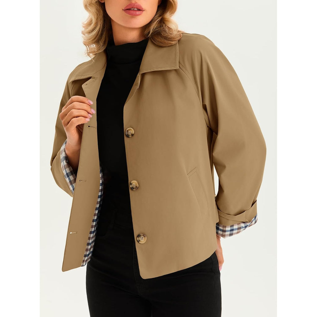Tankaneo Womens Cropped Trench Coat Lightweight Single Breasted Jacket Fall Windbreaker Fashion Outerwear