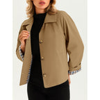 Tankaneo Womens Cropped Trench Coat Lightweight Single Breasted Jacket Fall Windbreaker Fashion Outerwear
