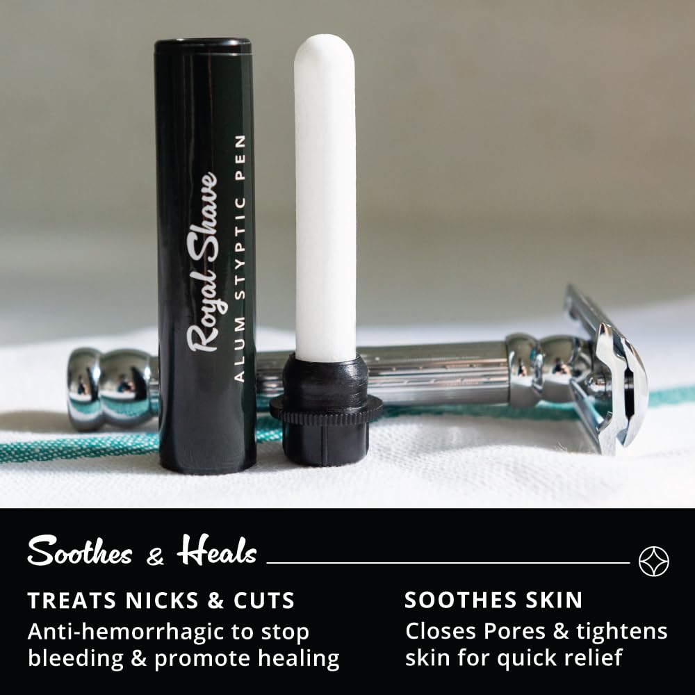ROYAL SHAVE Alum Styptic Pen - Styptic Alum Stick for Post Shaving Irritation & Heals Accidental Cuts (0.35 oz) (1 PACK)