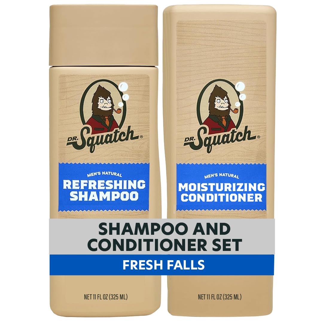 Dr. Squatch Men's Natural Shampoo and Conditioner Set – Sulfate & Paraben Free Natural Shampoo and Conditioner for Men – Scalp Nourishing Formula – Fresh Falls (11 fl oz, 2-Pack)