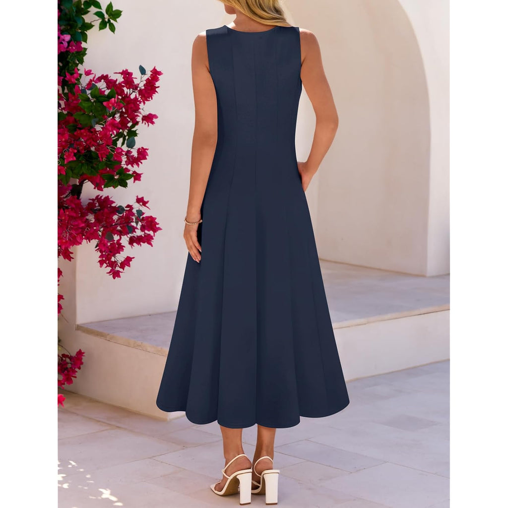 Merokeety Women'S 2026 Maxi Cocktail Semi Formal Dresses Summer Elegant Classy A Line Sleeveless Midi Dress