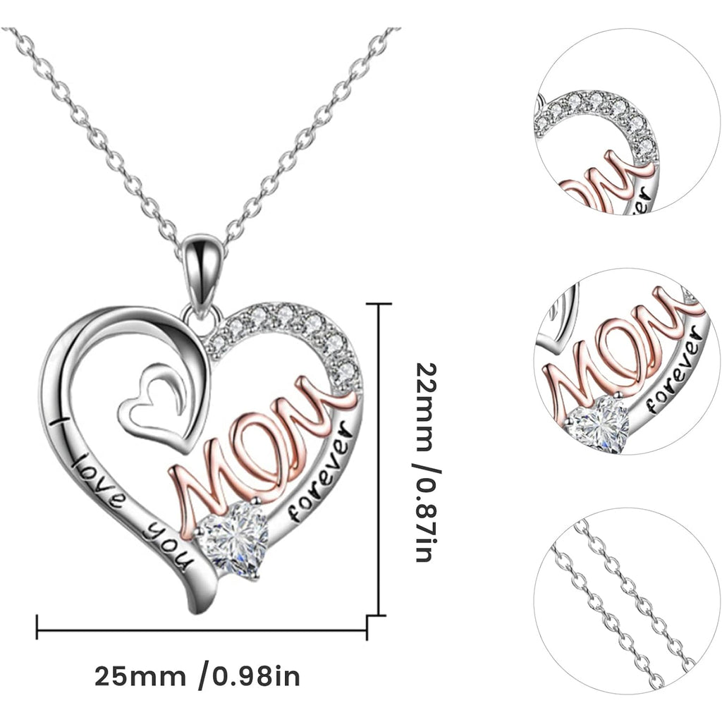 Mothers Necklace Gifts for Mom from Daughter Son, I Love You Mom Necklace Heart Pendant Rhinestone Jewelry with Box Birthday Mothers Day Gifts for Women