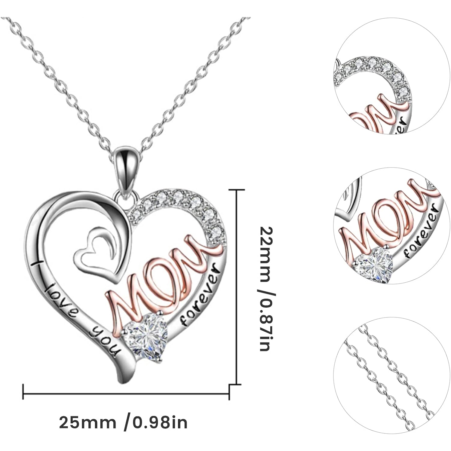 Mothers Necklace Gifts for Mom from Daughter Son, I Love You Mom Necklace Heart Pendant Rhinestone Jewelry with Box Birthday Mothers Day Gifts for Women