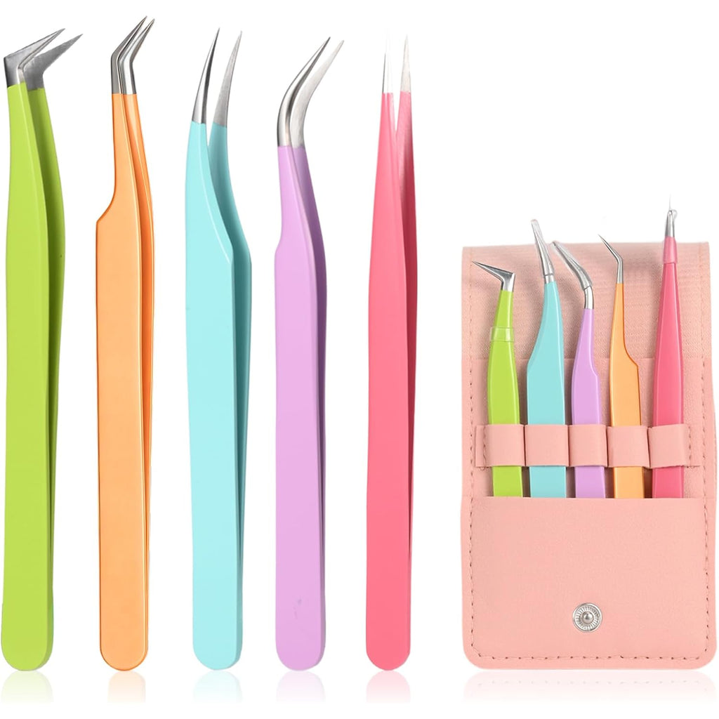 5pcs Eyelash Extension Tweezers High Precision，Straight and Curved Volume Lash Tweezers for Extensions，lash tweezers for eyelash extensions， Crafting， Girls Women Beginners