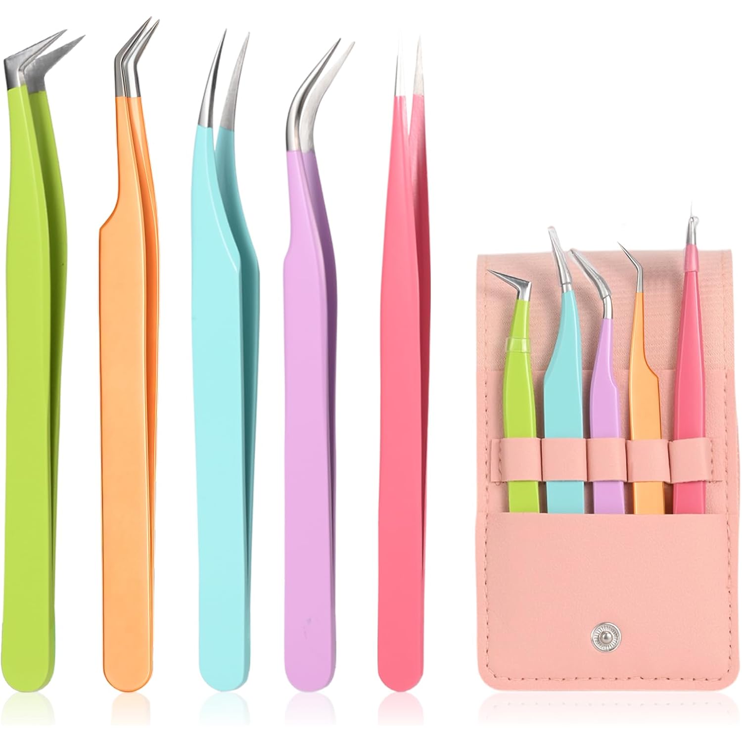 5pcs Eyelash Extension Tweezers High Precision，Straight and Curved Volume Lash Tweezers for Extensions，lash tweezers for eyelash extensions， Crafting， Girls Women Beginners
