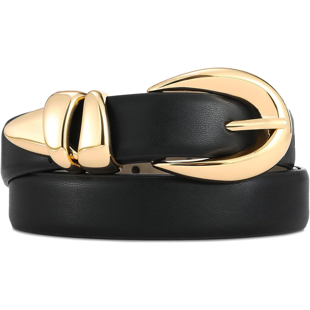 RISANTRY Leather Belt for Women Stylish Design with Gold Buckle Ladies Black Belt Perfect for Jeans Dresses