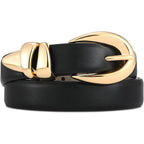 RISANTRY Leather Belt for Women Stylish Design with Gold Buckle Ladies Black Belt Perfect for Jeans Dresses