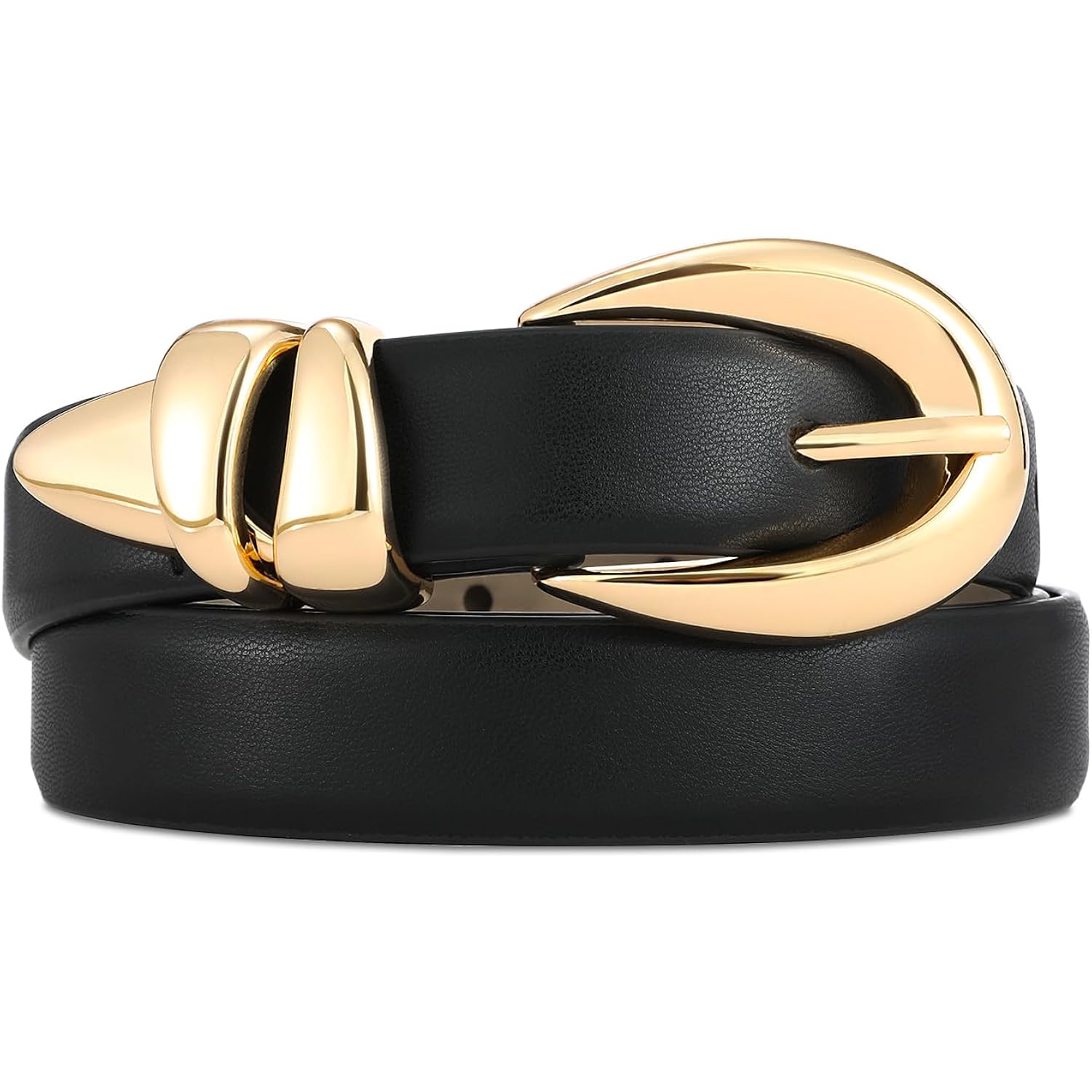 RISANTRY Leather Belt for Women Stylish Design with Gold Buckle Ladies Black Belt Perfect for Jeans Dresses