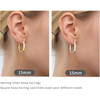 925 Sterling Silver Women's Earrings -15mm, Small Women's Silver Ring Earrings, Hypoallergenic And Lightweight, Fashionable Jewelry Gift, Suitable For Daily And Party Wear