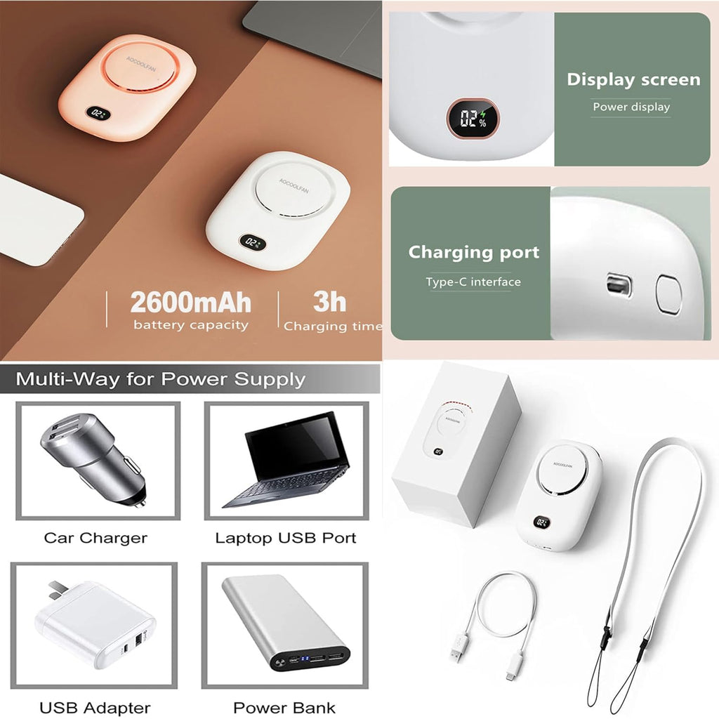 Aocoolfan Portable Neck Fan, Mini Small Personal Handheld Fan Usb Rechargeable 3 Speed For Girls Boys Woman Eyelash Travel Home Office Outdoor (White)