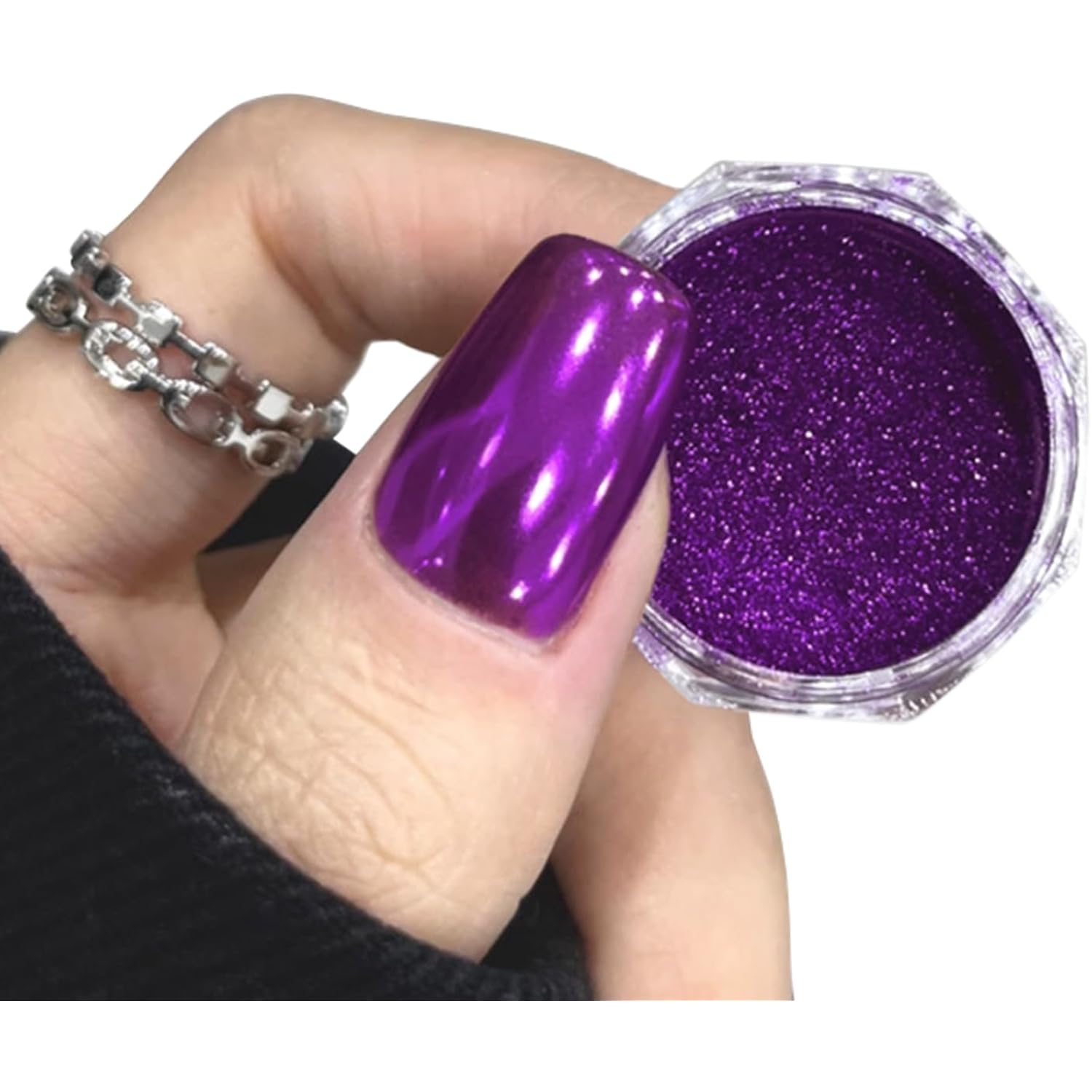 Holographic Purple Chrome Nail Powder Violet Metallic Mirror Effect Glazed Nail Glitter Powder Reflective Aurora Pigment Dust for Gel Polish Nails Art Decoration with Tool