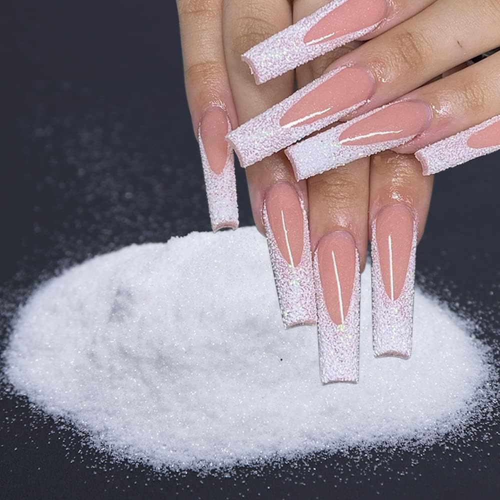 4Jars Pearl Shiny Silver Nail Glitter Powder White Color Chrome Glitter Pigment Dust Iridescent Nail Gel Polishes Decoration Diamond Aurora Glitter Mermaid Chrome Nails DIY