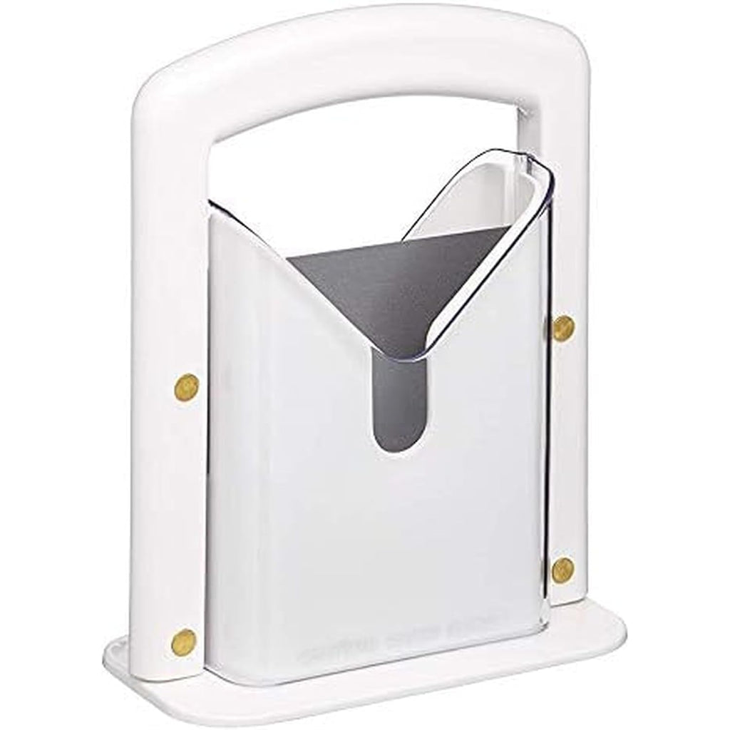 Hoan Bagel Biter Slicer and Cutter with Safety Shield - Serrated Blade Cuts Bagels, Muffins, Buns and Rolls - Dishwasher Safe Bagel Guillotine, 9.25 Inches Tall, White