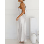 2026 Satin One Shoulder Maxi Dress For Women Summer Silk Formal Elegant Backless Ruffle Sleeveless Wedding Guest Dresses