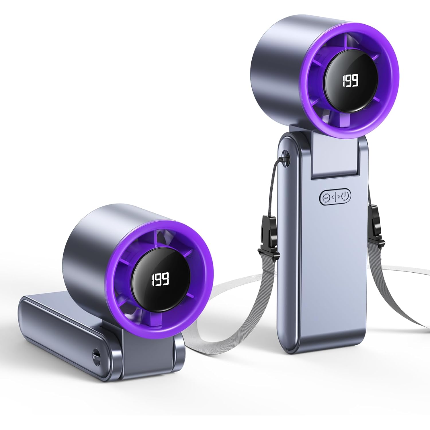 Portable Handheld Turbo Fan, 199 Gear Speed, 24 Hs Cooling Time, 5500Mah Rechargeable Mini Personal Hand Fan, Foldable Design, Travel Essentials, Beach Vacation, Gifts For Women, Men,Grey Purple
