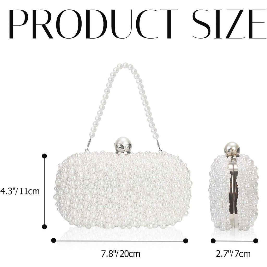 Women Pearl Clutches Noble Crystal Beaded Evening Handbag Chain Strap Shoulder Bag For Wedding Bridal Party Prom
