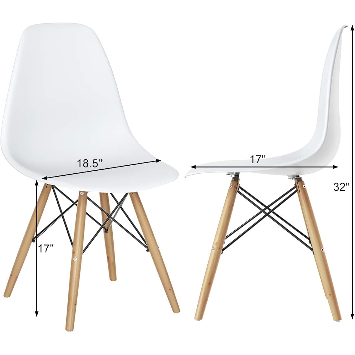 Giantex Dining Chairs Set Of 2 White, Pre Assembled Mid Century Modern Dining Chairs With Wood Legs, Armless Kitchen Chairs, Plastic Dining Side Chair For Dining Room, Kitchen, Living Room