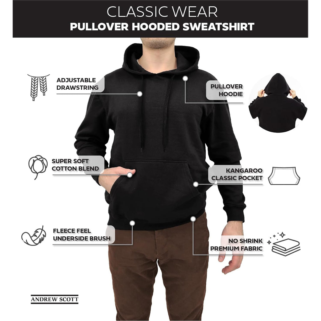 Andrew Scott Cotton Hoodie, Soft Midweight Fleece, Pullover Hooded Sweatshirt For Men - Multi Packs