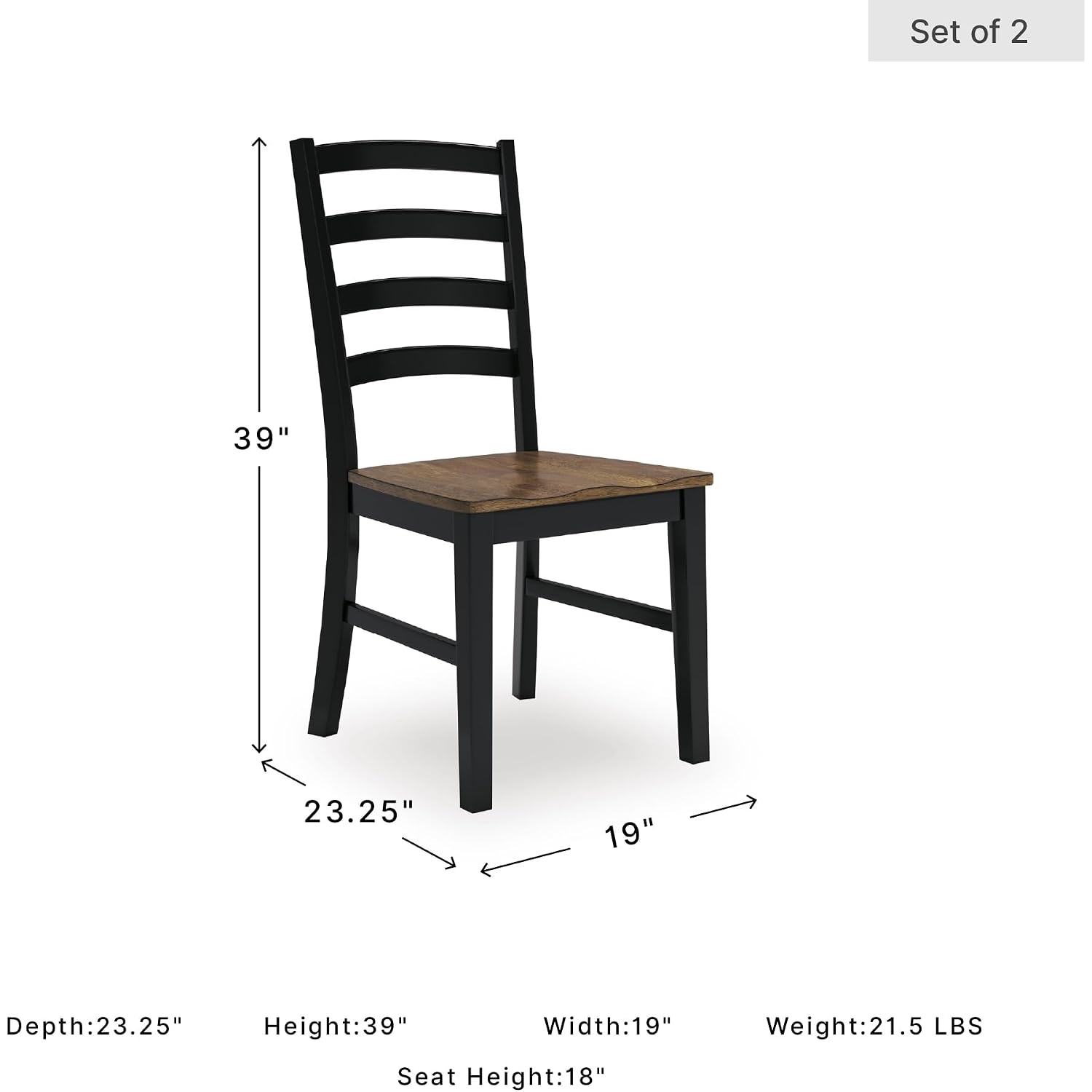 Signature Design By Ashley Wildenauer Dining Chairs Set Of 2, Modern Farmhouse Wood Side Chairs With Solid Wood Frame, Contoured Mango Veneer Seat, Casual Kitchen Seating, Black And Brown