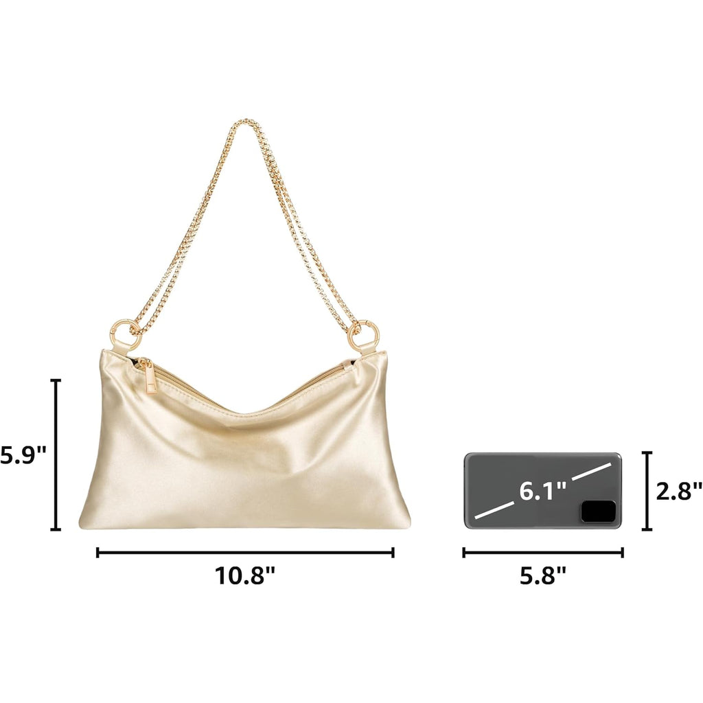Women Satin Evening Handbag Wedding Prom Clutch Purse Formal Cocktail Party Clutches Shoulder Bag With 2 Bag Chains