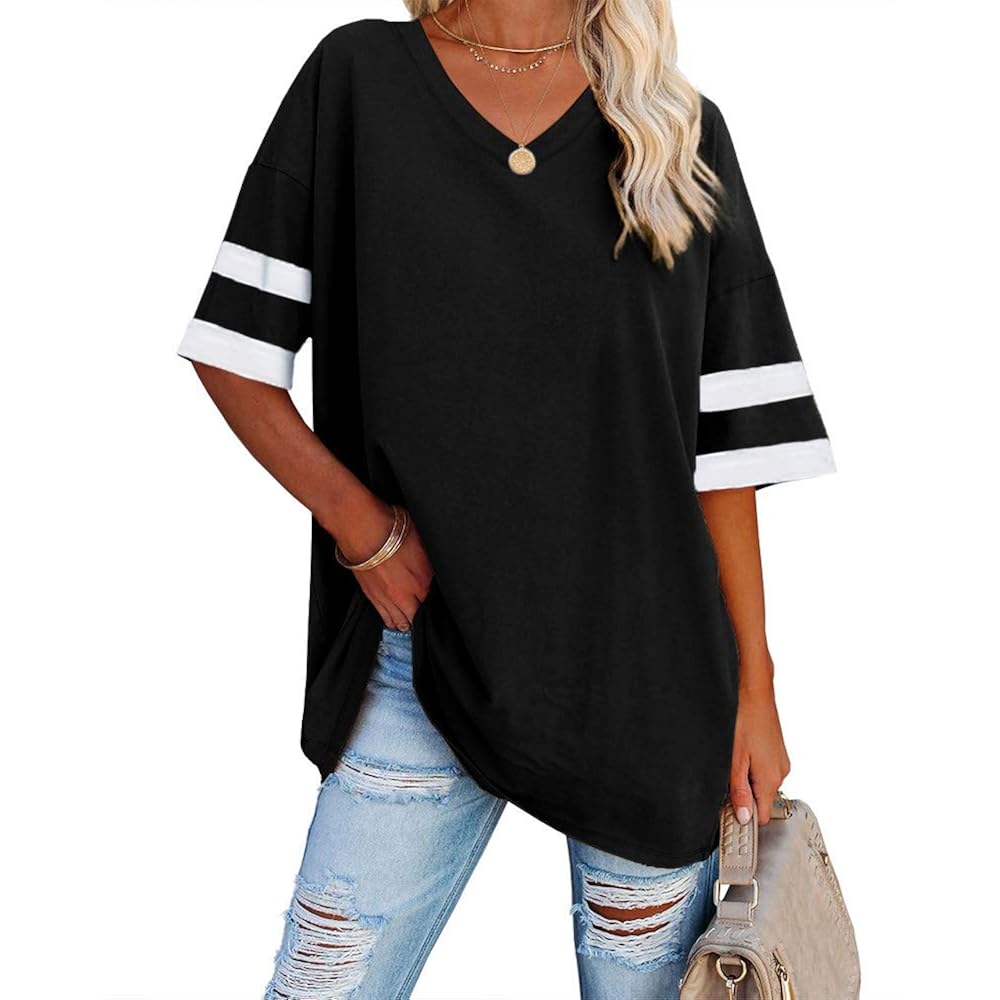 Ebifin Womens Oversized Tshirts V Neck Tee Shirts Half Sleeve Loose Fit T Shirt Cotton Tunic Tops