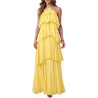 Soly Hux Women'S Wedding Guest Dress Sundresses Ruffle Layered Halter Backless Flowy Formal Maxi Dresses